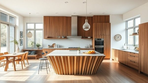 Modern kitchen with fluted design trend in island.