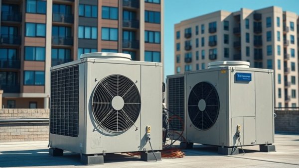 Rooftop HVAC units on older building backdrop
