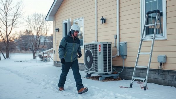 Cold climate heat pumps installation in snowy outdoor setting.