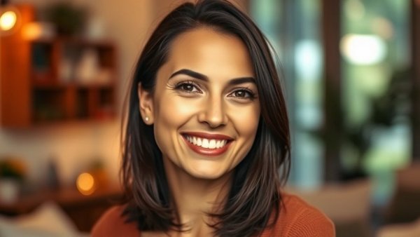 Smiling woman in cozy indoor setting, emphasis on quick home updates