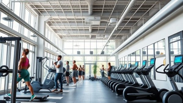 Modern gym interior with active workout scene.