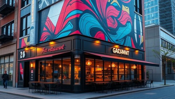 Exterior of Mexican Sugar Austin with bold mural.