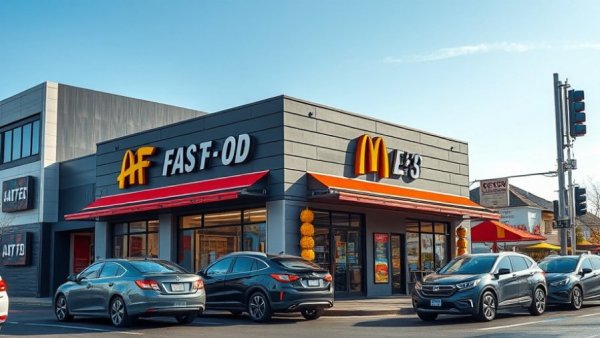 Exterior of a fast-food restaurant highlighting urban surroundings.