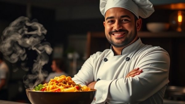 Chef promoting Oklahoma City restaurant renaissance with pasta dish.