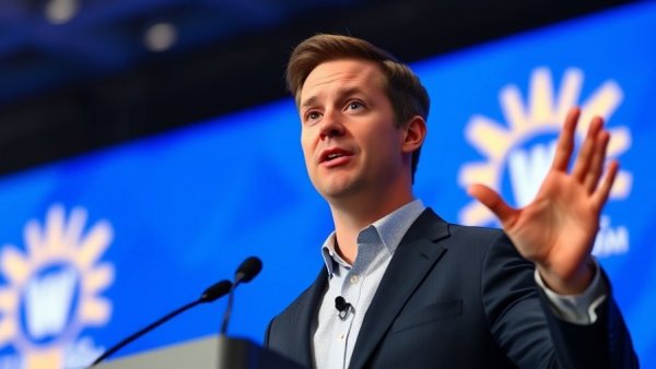 SMACNA leadership transition speaker at conference with logo backdrop.