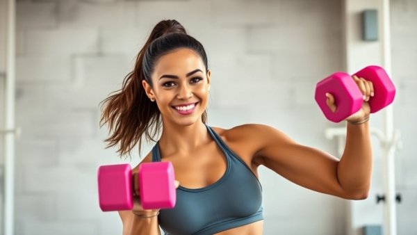 Confident woman lifting weights, reviews of Love Sweat Fitness inspiration.