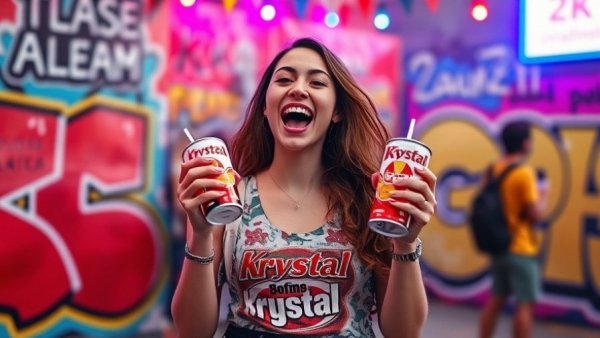 Woman enjoying Krystal fast food with drinks and bags in New Jersey location.