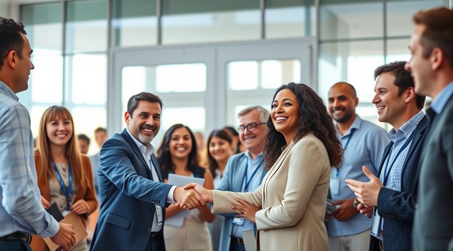 Excited professionals networking at Las Vegas HVAC expo, showcasing HVACR industry events.