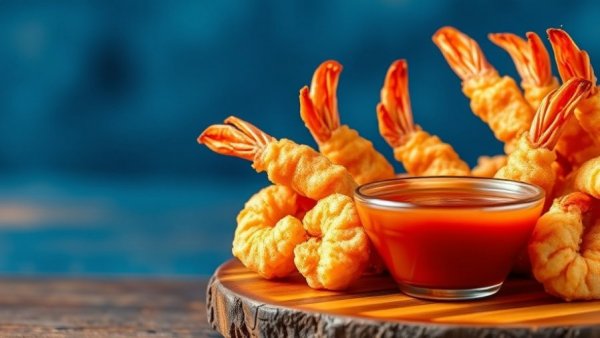 Golden crispy White Castle Buttermilk Shrimp Nibblers with dipping sauce on wooden boards.