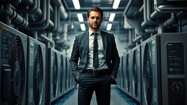 Professional presenting Water-Free Cooling Solutions in industrial setting.