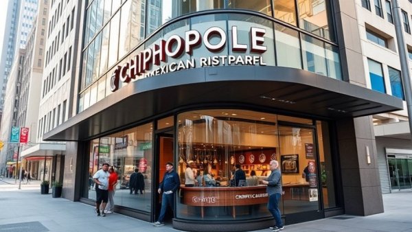 Modern Chipotle storefront with city street view, sales growth discussion.