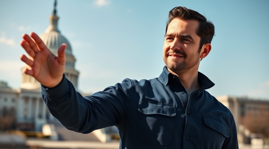 Confident HVAC business owner advocating for energy policies near the U.S. Capitol.