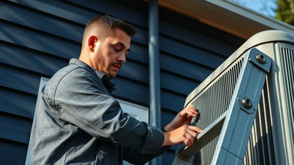 HVAC technician working on house unit, highlighting transformation risks