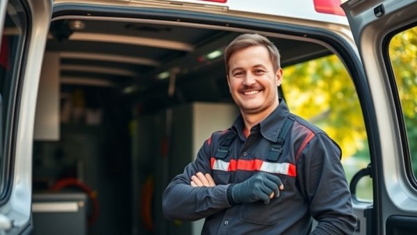 HVAC technician during a professional HVAC service call, smiling confidently.