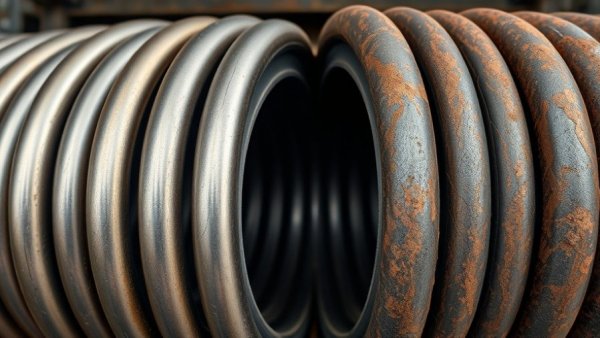 Comparison of clean and corroded furnace coils, illustrating loud furnace noises.