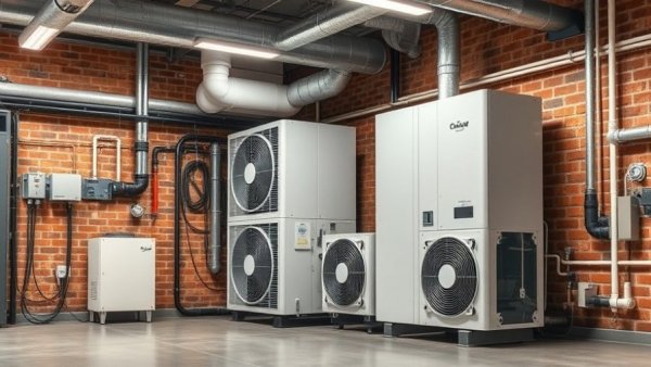 Heat pump training facility expansion setup with equipment and pipes.