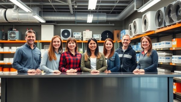 Winsupply Clayton NC HVAC team smiling behind counter in store.