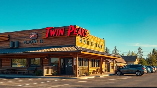Twin Peaks restaurant exterior under blue sky