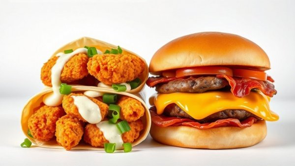 Wendy's Cheesy Bacon Cheeseburger and Chicken Tenders Wrap combo display.