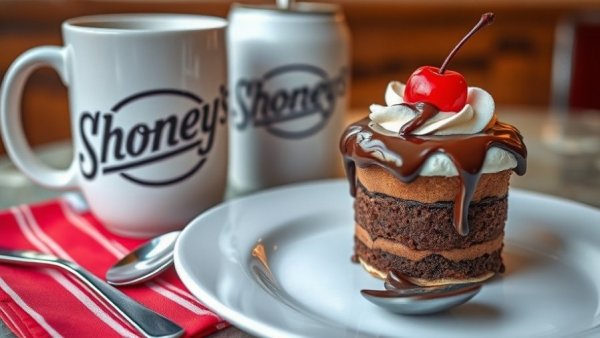 Shoney's Valentine's Day Special dessert with chocolate, whipped cream, and cherry.