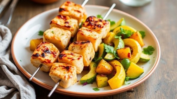 Lemony Chicken Skewers With Squash Salad