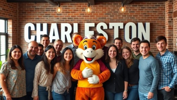 Celebratory group photo at Peach Cobbler Factory expansion in Charleston.