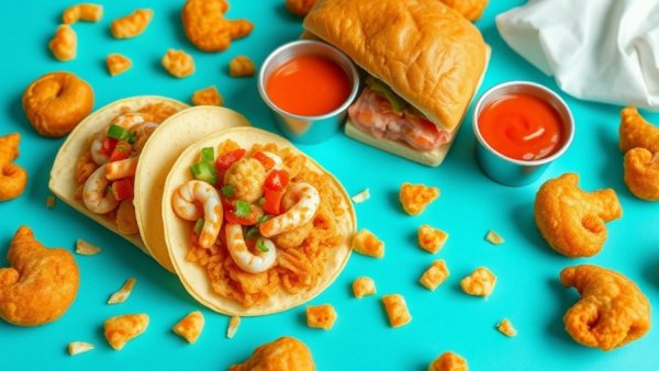 Taco John’s Seasonal Seafood Menu with colorful seafood items.