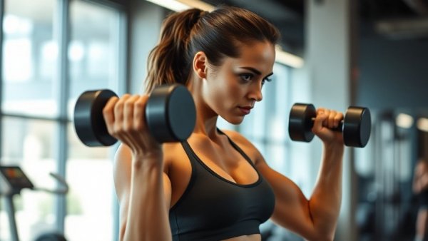 Strong woman performing dumbbell lateral raises with focus.