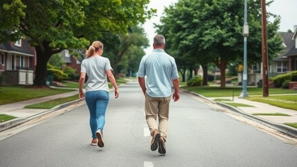 People demonstrating backward walking benefits on a suburban street.