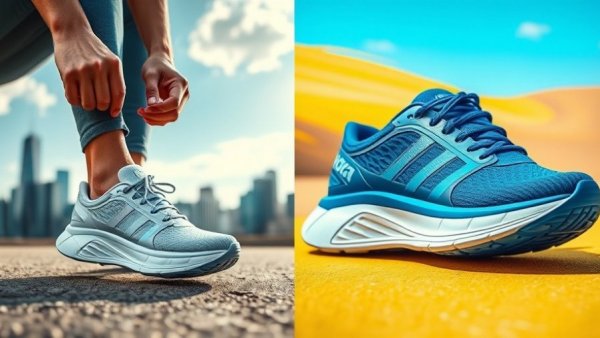 Hoka shoes on sale for Presidents' Day, featuring city and abstract backgrounds.