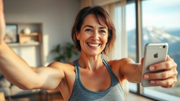 Body recomposition after 40: Woman in athletic wear indoors and outdoors.