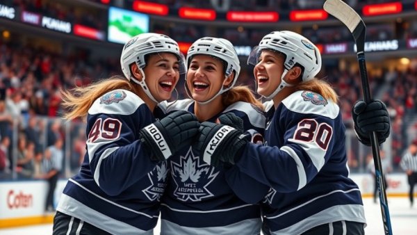 Female hockey players celebrating on ice, highlighting mental conditioning in sports.