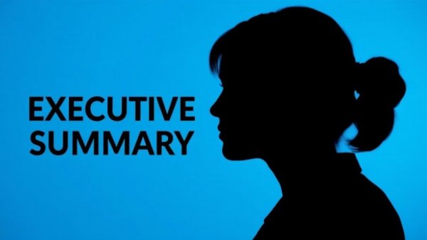 Silhouetted woman's profile next to 'Executive Summary' text on blue.