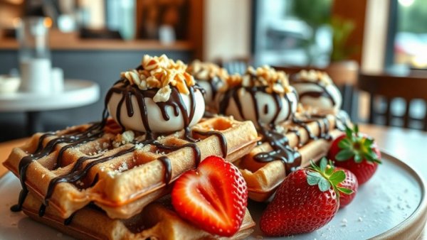 Chocolate Bash Austin dessert platter featuring waffles, nuts, and strawberries.