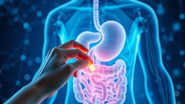 Illustration of gut health and protein absorption with supplement.