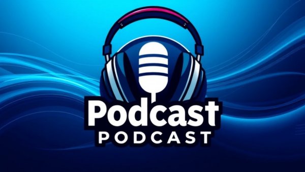 Modern HVAC podcast logo with abstract blue background.