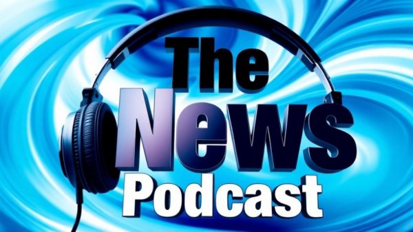 Dynamic graphic of podcast theme with bold text and headphones