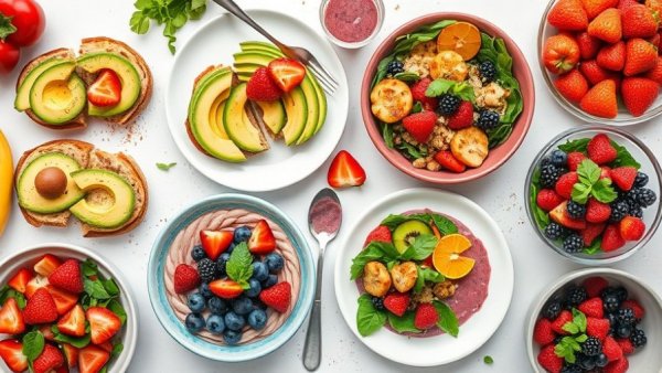 Colorful seasonal meal prep guide with vibrant dishes.