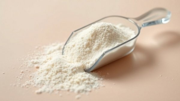 Leucine powder in scoop for muscle growth supplementation