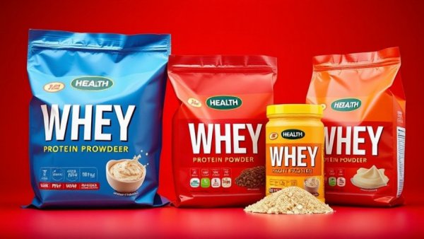 Best whey protein powders 2025 packaging on striking red background.