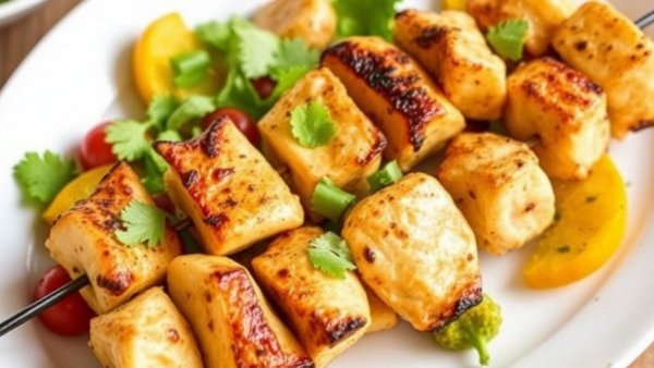 Lemony Chicken Skewers With Squash Salad