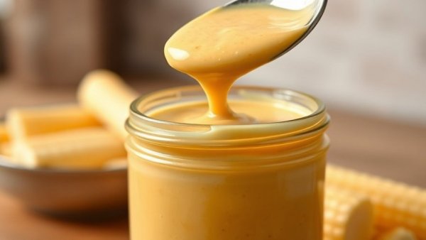 Delicious honey mustard dipping sauce flowing from a spoon.
