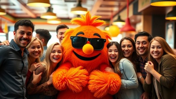 Cheerful restaurant team embracing mascot, reflecting Restaurant Industry Trends 2026.