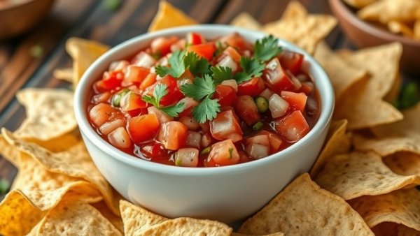 Tasty easy pico de gallo recipe with tortilla chips.