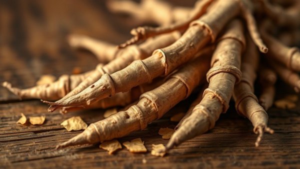 Ashwagandha roots on rustic wood, exploring muscle gain benefits