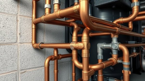 Copper pipes for proper oil return to compressor in industrial setting.