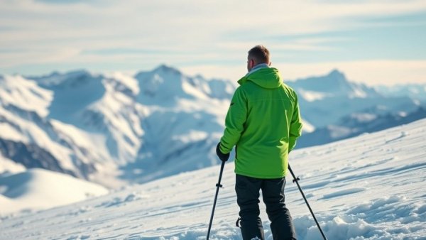 Skier enjoying benefits of winter sports on snowy mountain.
