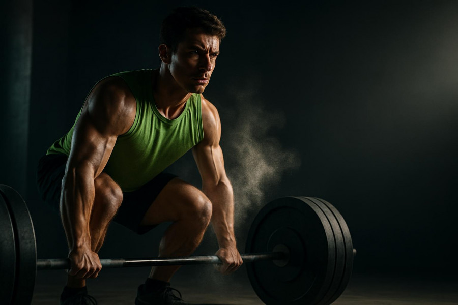 Focused athlete perfecting deadlift techniques with intense strength and form.