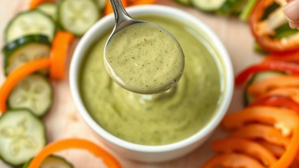 Creamy Green Goddess Dressing in bowl with fresh vegetables.