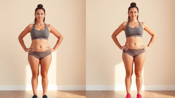 Sustainable Fat Loss: Before and after comparison of weight loss journey.